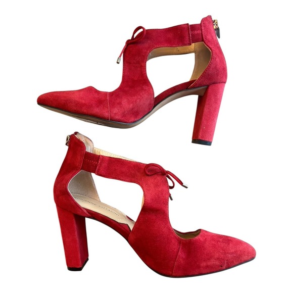 Adrienne Vittadini Pumps Womens 7 M Red Nigel Cutout Suede Chunky Block‎ Heels - Picture 3 of 13